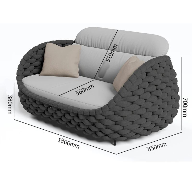 Set mobilier, aluminiu, terasa gradina, canapea, fotolii, masuta, impletitura rotunda tip funie, Dylan