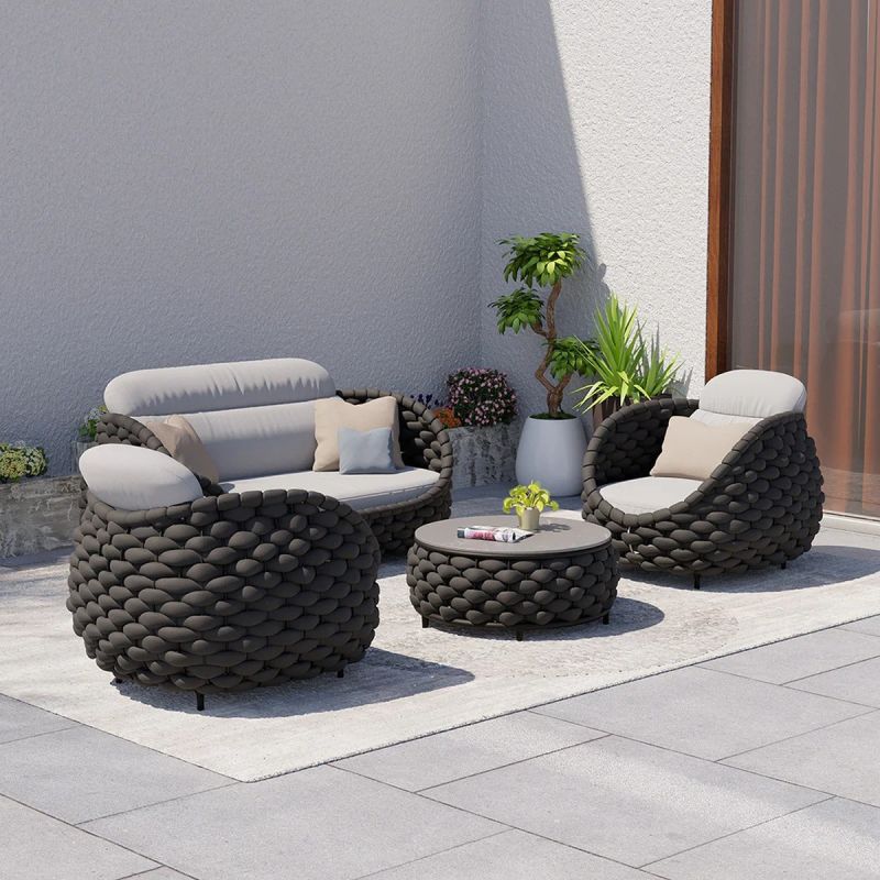 Set mobilier, aluminiu, terasa gradina, canapea, fotolii, masuta, impletitura rotunda tip funie, Dylan