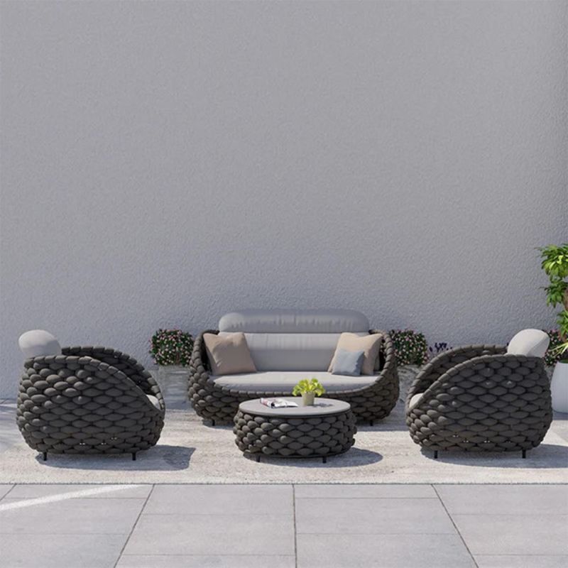 Set mobilier, aluminiu, terasa gradina, canapea, fotolii, masuta, impletitura rotunda tip funie, Dylan