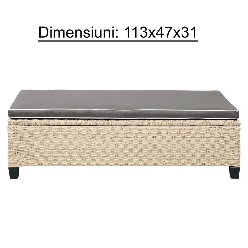 Set mobilier, canapea, 2 bancute si masa patrata terasa sau gradina, poliratan, Santorini