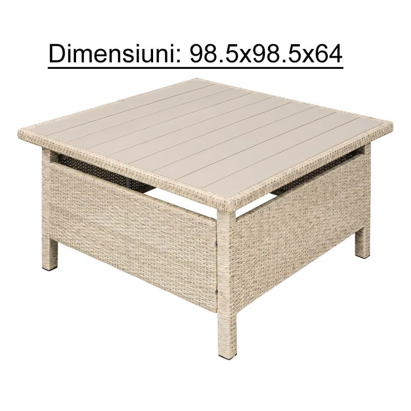 Set mobilier, canapea, 2 bancute si masa patrata terasa sau gradina, poliratan, Santorini