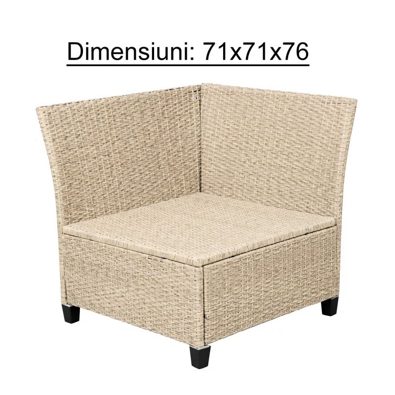 Set mobilier, canapea, 2 bancute si masa patrata terasa sau gradina, poliratan, Santorini