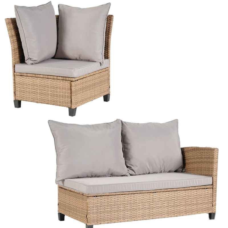Set mobilier, canapea, 2 bancute si masa patrata terasa sau gradina, poliratan, Santorini