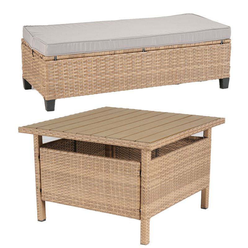 Set mobilier, canapea, 2 bancute si masa patrata terasa sau gradina, poliratan, Santorini