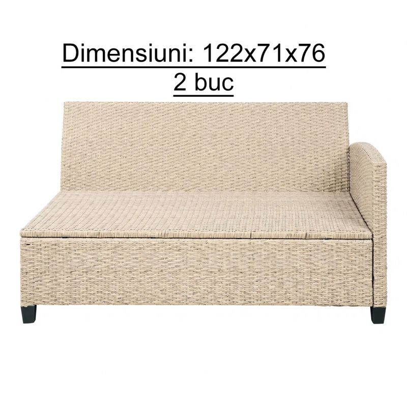 Set mobilier, canapea, 2 bancute si masa patrata terasa sau gradina, poliratan, Santorini