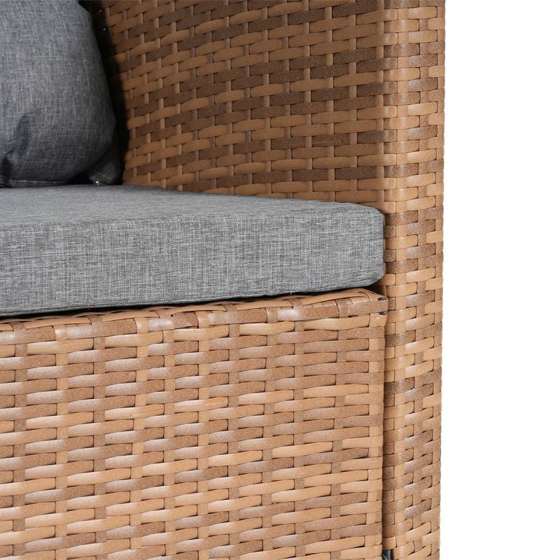 Set mobilier, canapea, fotoliu, banca + masa cu blat de sticla, terasa sau gradina, perne incluse, poliratan, Bali