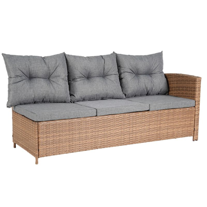 Set mobilier, canapea, fotoliu, banca + masa cu blat de sticla, terasa sau gradina, perne incluse, poliratan, Bali