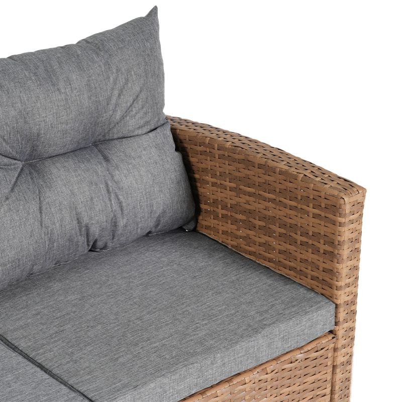 Set mobilier, canapea, fotoliu, banca + masa cu blat de sticla, terasa sau gradina, perne incluse, poliratan, Bali