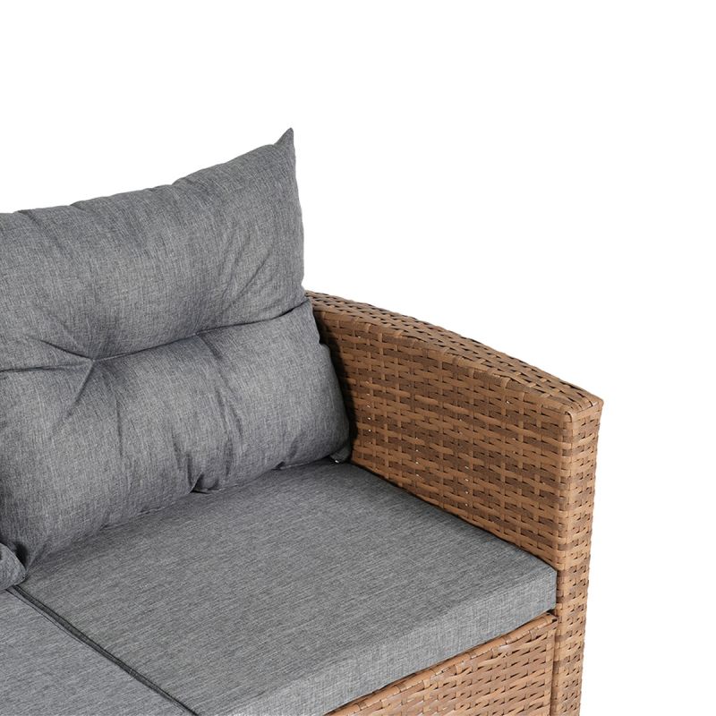 Set mobilier, canapea, fotoliu, banca + masa cu blat de sticla, terasa sau gradina, perne incluse, poliratan, Bali