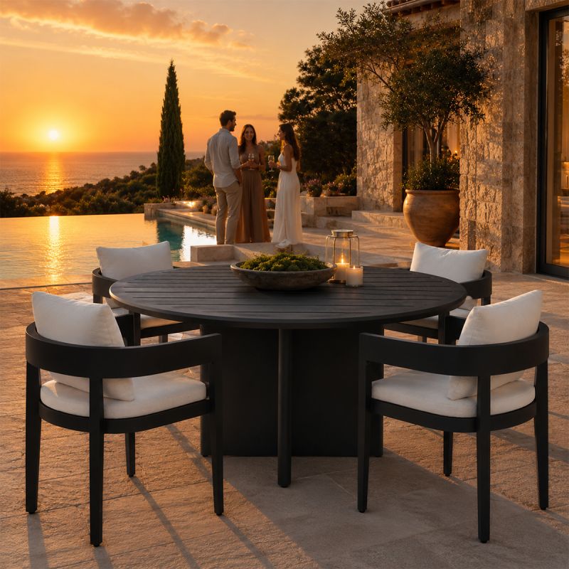Set mobilier cu masa rotunda de 4 persoane, terasa sau gradina, aluminiu, tesatura din 100% Olefin, Costa Rica