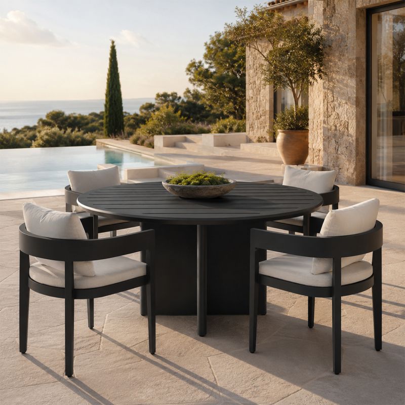Set mobilier cu masa rotunda de 4 persoane, terasa sau gradina, aluminiu, tesatura din 100% Olefin, Costa Rica