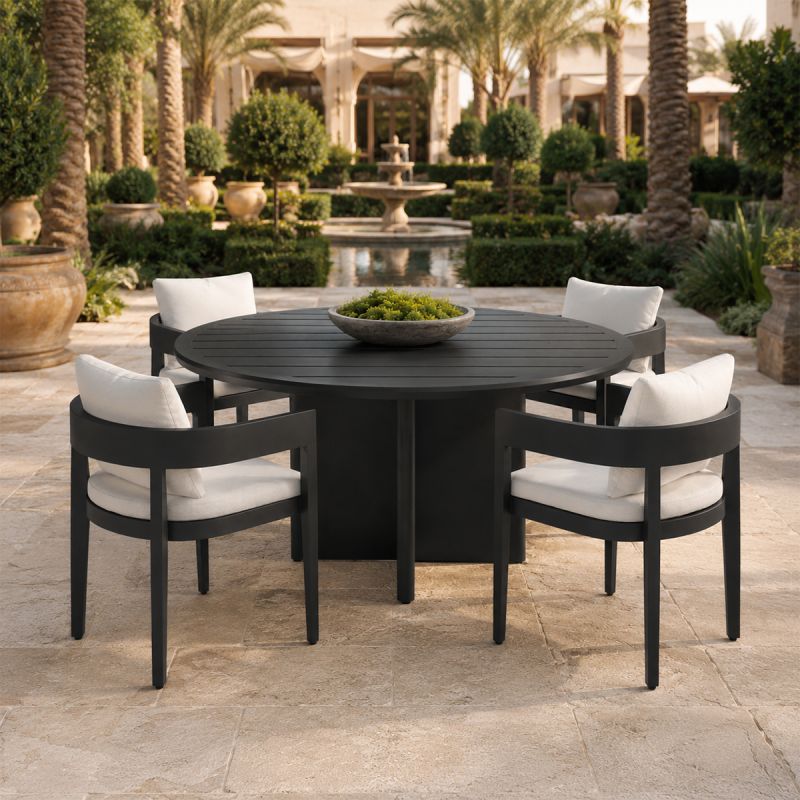 Set mobilier cu masa rotunda de 4 persoane, terasa sau gradina, aluminiu, tesatura din 100% Olefin, Costa Rica