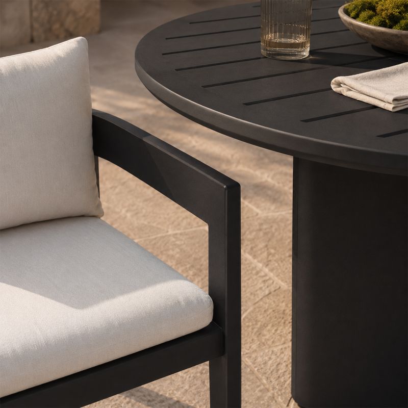 Set mobilier cu masa rotunda de 4 persoane, terasa sau gradina, aluminiu, tesatura din 100% Olefin, Costa Rica