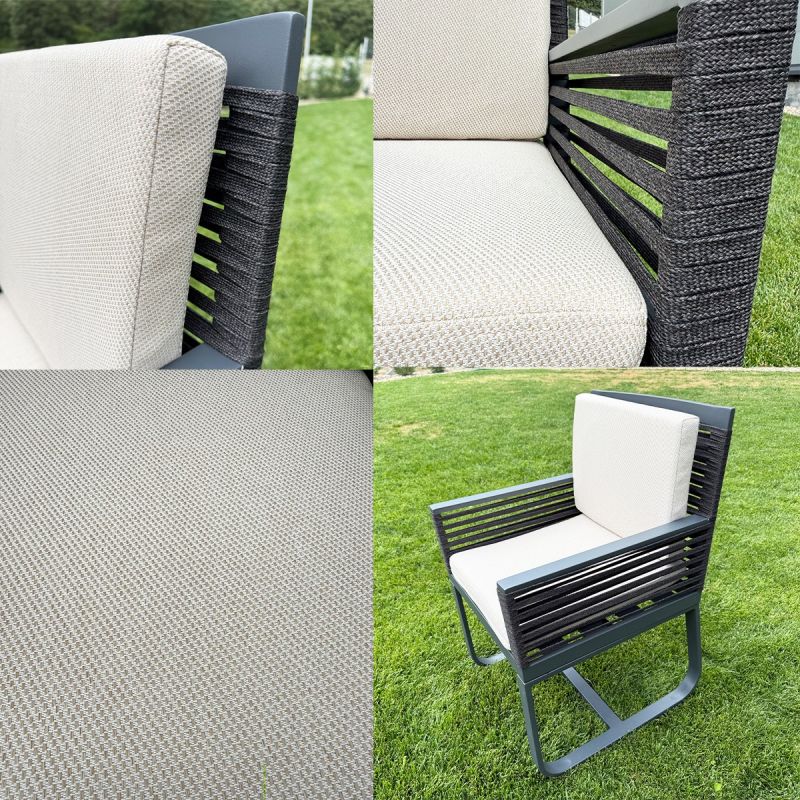 Set mobilier de 8 persoane, masa 240x100 cm + 8 scaune, gradina sau terasa, aluminiu, impletitura tip funie, Capri