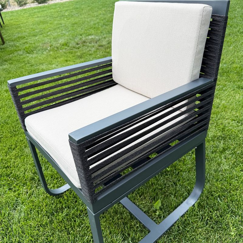 Set mobilier de 8 persoane, masa 240x100 cm + 8 scaune, gradina sau terasa, aluminiu, impletitura tip funie, Capri