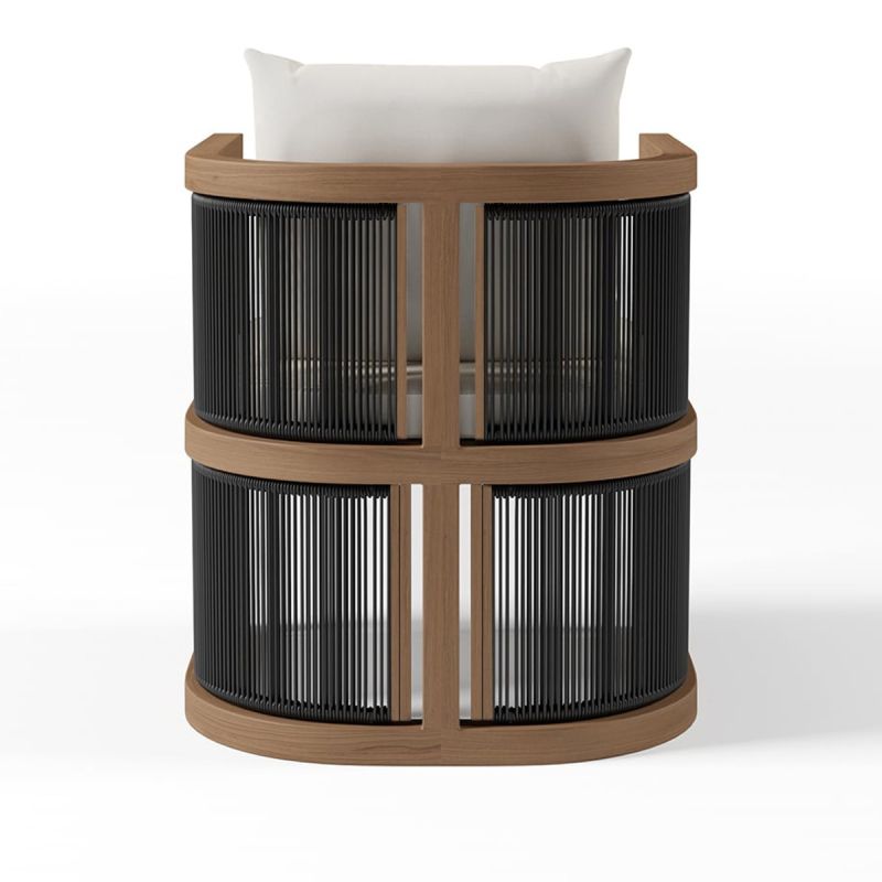 Set mobilier, masa 150 cm + 6 scaune, lemn de Tec, terasa sau gradina, impletitura tip funie, perne incluse, Gardenia