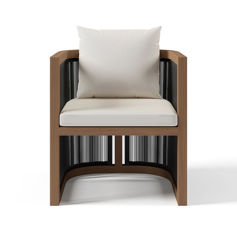 Set mobilier, masa 150 cm + 6 scaune, lemn de Tec, terasa sau gradina, impletitura tip funie, perne incluse, Gardenia