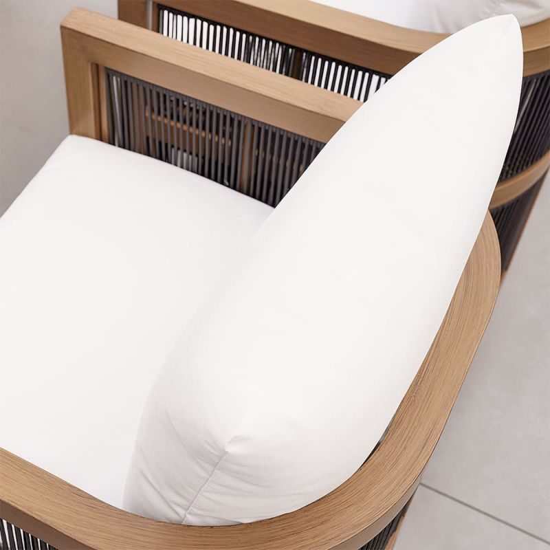 Set mobilier, masa 150 cm + 6 scaune, lemn de Tec, terasa sau gradina, impletitura tip funie, perne incluse, Gardenia