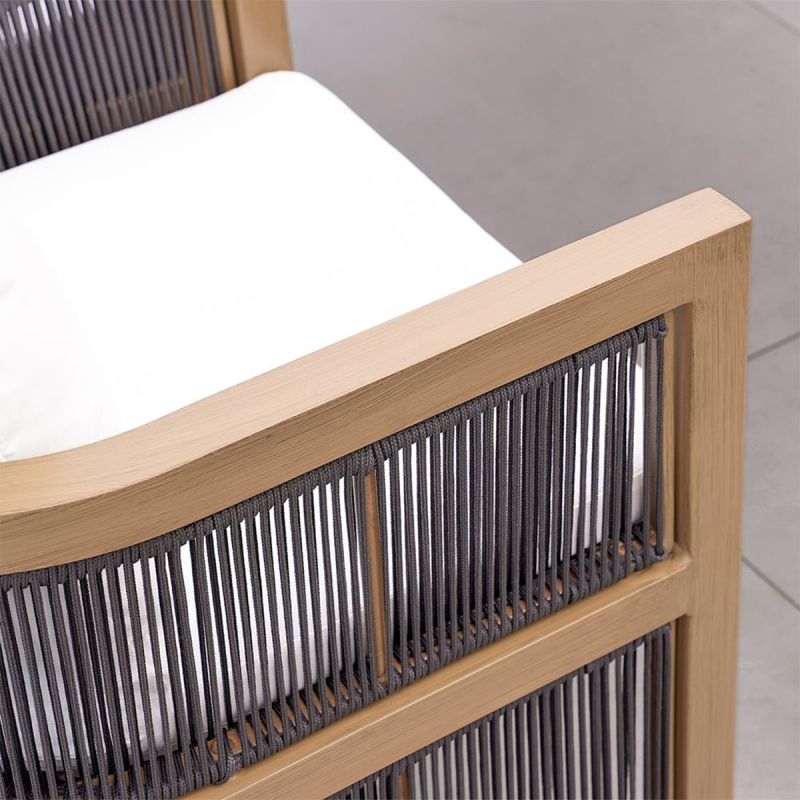 Set mobilier, masa 150 cm + 6 scaune, lemn de Tec, terasa sau gradina, impletitura tip funie, perne incluse, Gardenia