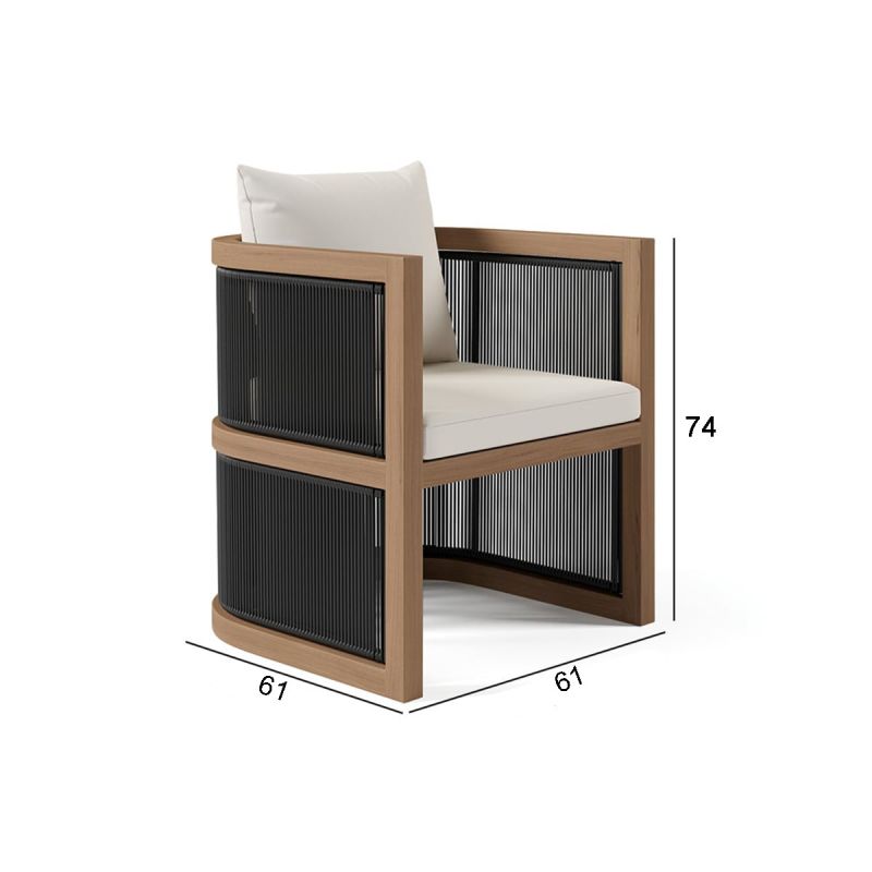Set mobilier, masa 150 cm + 6 scaune, lemn de Tec, terasa sau gradina, impletitura tip funie, perne incluse, Gardenia
