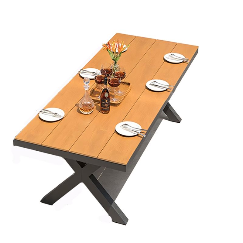 Set mobilier, masa 200 cm + 6 scaune cu impletitura tip funie verde, gradina sau terasa, aluminiu dark grey, Zen