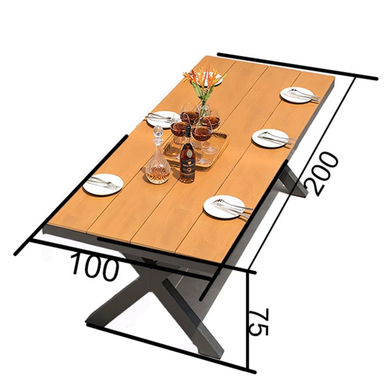 Set mobilier, masa 200 cm + 6 scaune cu impletitura tip funie verde, gradina sau terasa, aluminiu dark grey, Zen