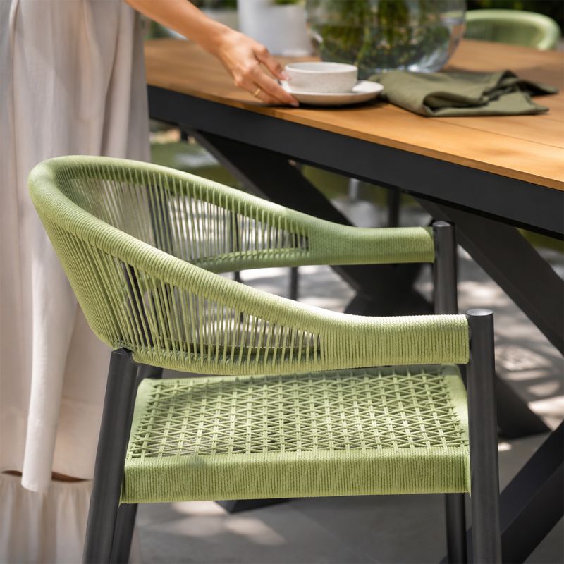 Set mobilier, masa 200 cm + 8 scaune cu impletitura tip funie verde, gradina sau terasa, aluminiu dark grey, Zen