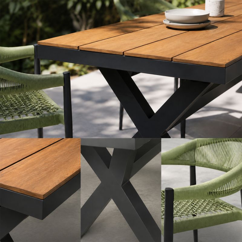 Set mobilier, masa 200 cm + 8 scaune cu impletitura tip funie verde, gradina sau terasa, aluminiu dark grey, Zen