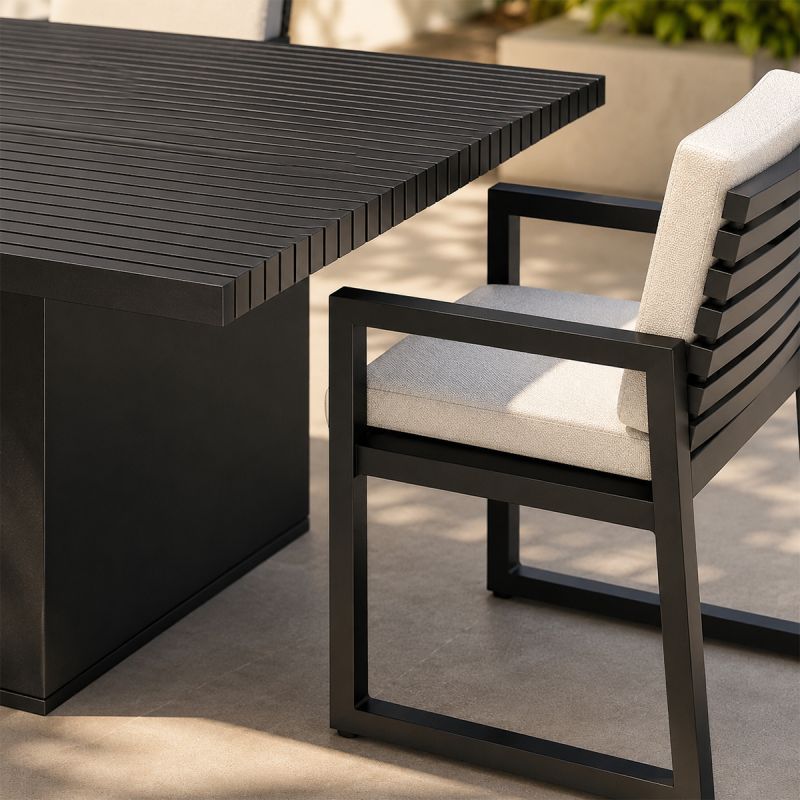 Set mobilier, masa 213x100 cm + 8 scaune, terasa sau gradina, aluminiu, tesatura 100% Olefin, Mykonos