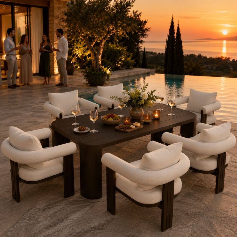 Set mobilier, masa 214x102 cm + 6 scaune, gradina sau terasa, aluminiu, tesatura 100% Olefin, Bora Bora