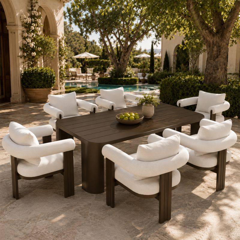 Set mobilier, masa 214x102 cm + 6 scaune, gradina sau terasa, aluminiu, tesatura 100% Olefin, Bora Bora