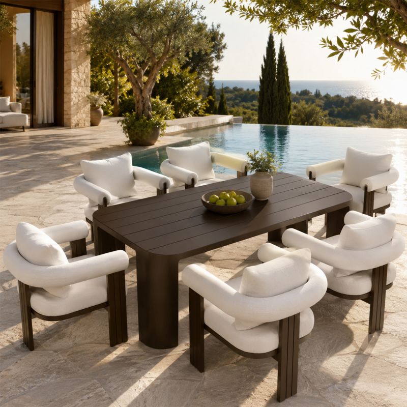Set mobilier, masa 214x102 cm + 6 scaune, gradina sau terasa, aluminiu, tesatura 100% Olefin, Bora Bora