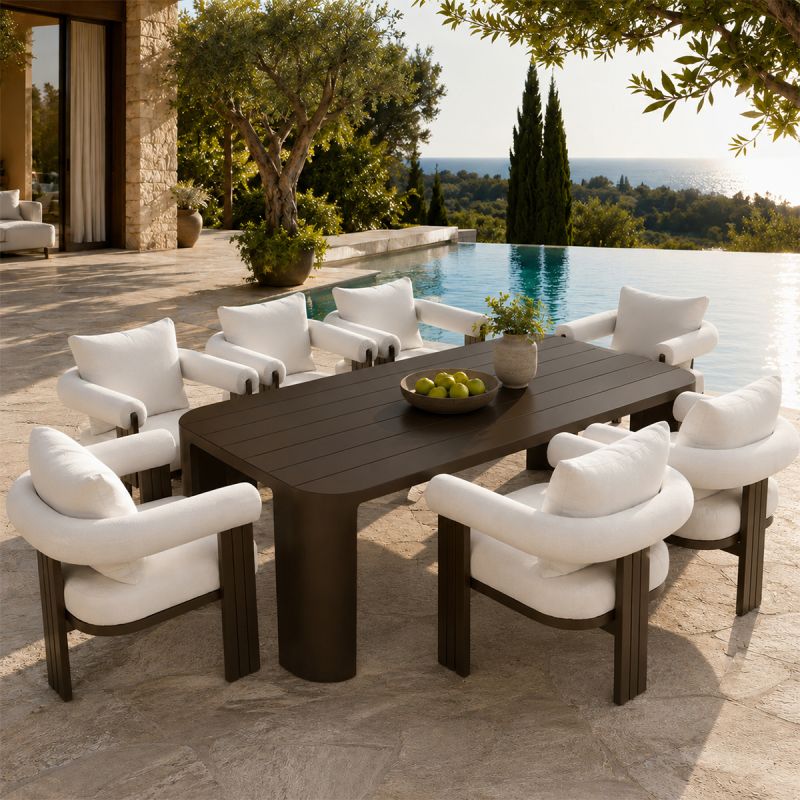 Set mobilier, masa 214x102 cm + 8 scaune, gradina sau terasa, aluminiu, tesatura 100 % Olefin, Bora Bora