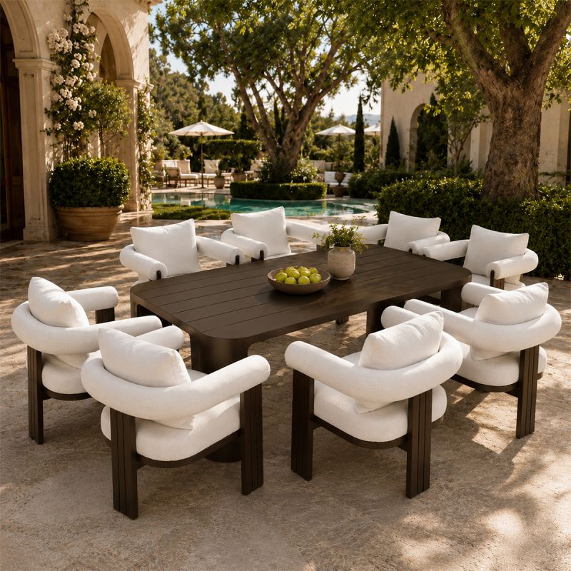 Set mobilier, masa 214x102 cm + 8 scaune, gradina sau terasa, aluminiu, tesatura 100 % Olefin, Bora Bora
