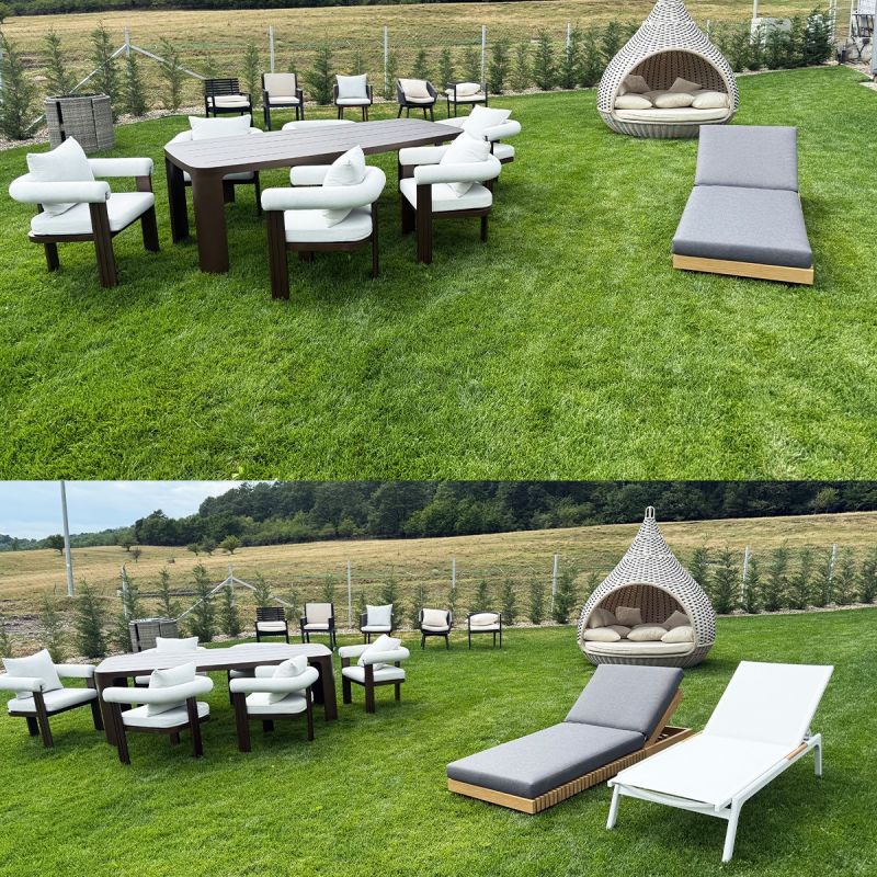 Set mobilier, masa 214x102 cm + 8 scaune, gradina sau terasa, aluminiu, tesatura 100 % Olefin, Bora Bora