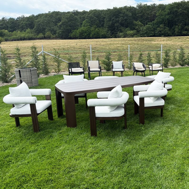 Set mobilier, masa 214x102 cm + 8 scaune, gradina sau terasa, aluminiu, tesatura 100 % Olefin, Bora Bora