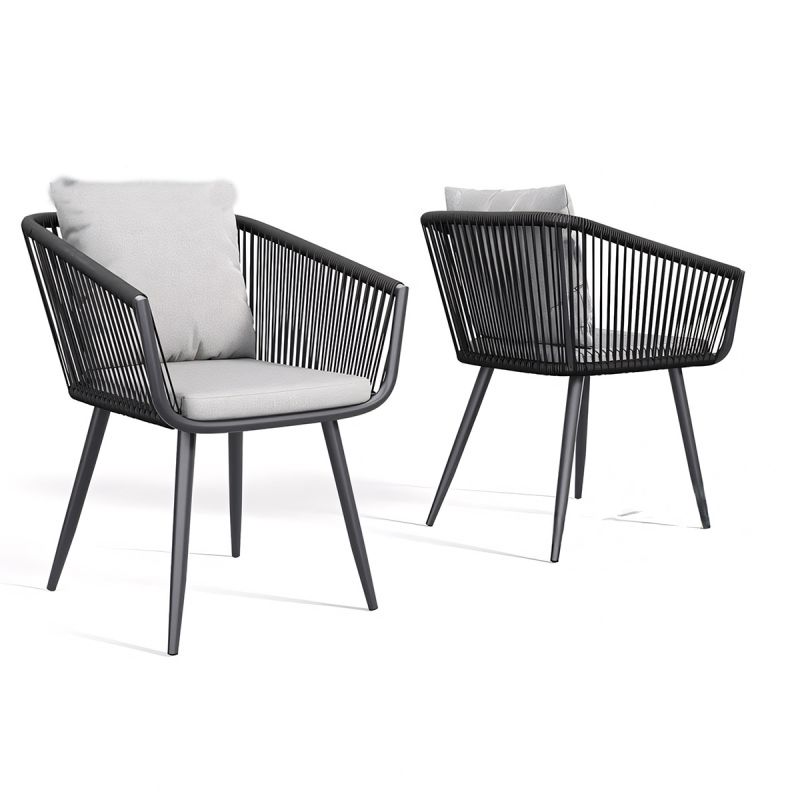 Set mobilier, masa extensibila cu blat de piatra, 6 persoane, gradina sau terasa, aluminiu, impletitura tip funie, Maldives