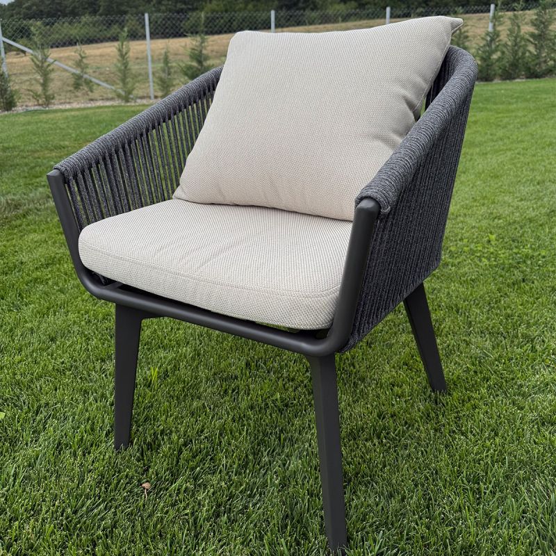 Set mobilier, masa extensibila cu blat de piatra, 6 persoane, gradina sau terasa, aluminiu, impletitura tip funie, Maldives