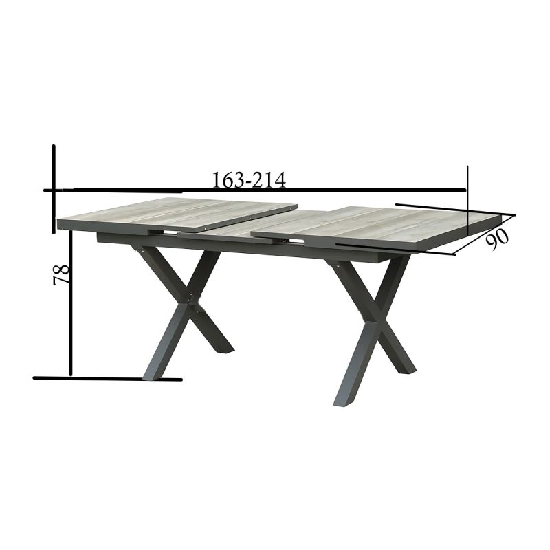 Set mobilier, masa extensibila cu blat de piatra, 6 persoane, gradina sau terasa, aluminiu, impletitura tip funie, Maldives