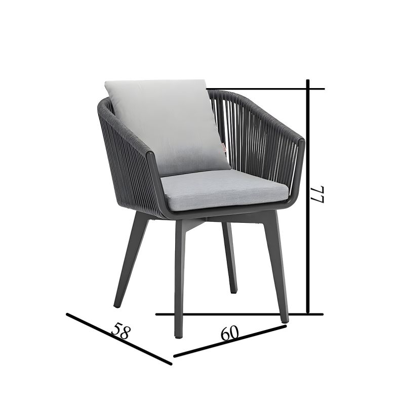 Set mobilier, masa extensibila cu blat de piatra, de 8 persoane, gradina sau terasa, aluminiu, impletitura tip funie, Maldives
