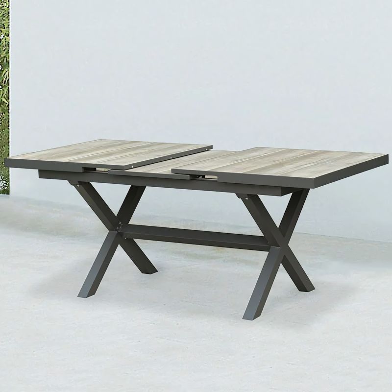 Set mobilier, masa extensibila cu blat de piatra, de 8 persoane, gradina sau terasa, aluminiu, impletitura tip funie, Maldives