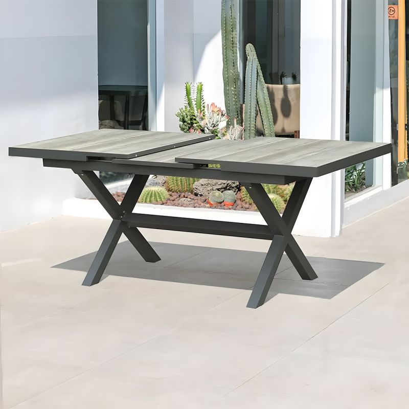 Set mobilier, masa extensibila cu blat de piatra, de 8 persoane, gradina sau terasa, aluminiu, impletitura tip funie, Maldives