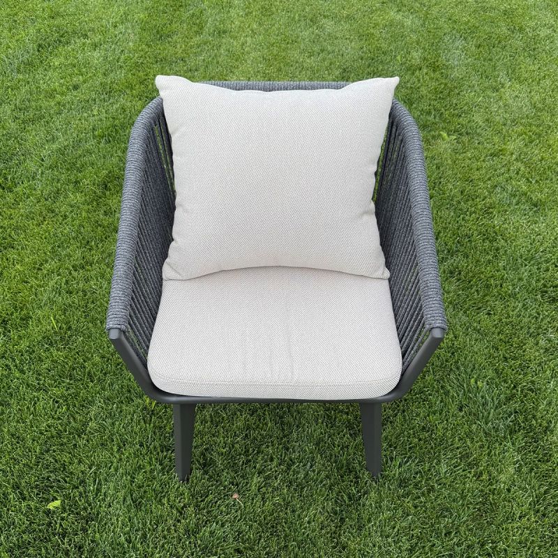 Set mobilier, masa extensibila cu blat de piatra, de 8 persoane, gradina sau terasa, aluminiu, impletitura tip funie, Maldives
