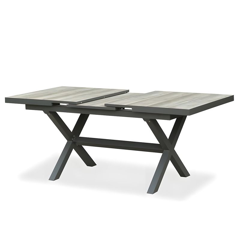 Set mobilier, masa extensibila cu blat de piatra, de 8 persoane, gradina sau terasa, aluminiu, impletitura tip funie, Maldives