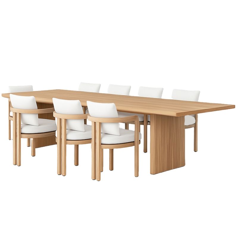Set mobilier, masa mare si 8 scaune, terasa sau gradina, lemn de Tec integral, perne incluse, Primavera