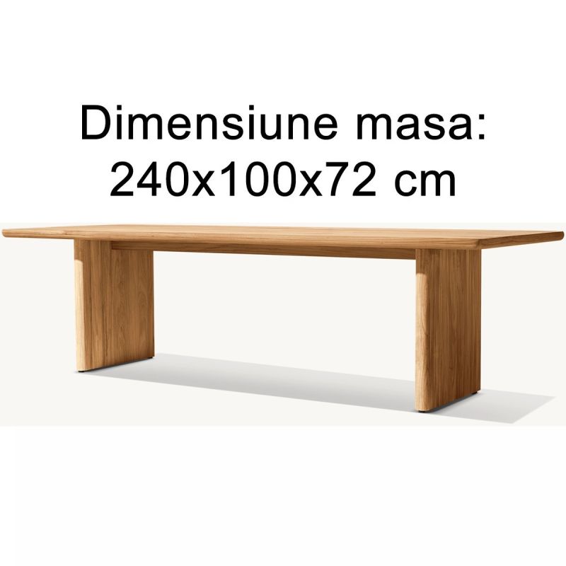 Set mobilier, masa mare si 8 scaune, terasa sau gradina, lemn de Tec integral, perne incluse, Primavera