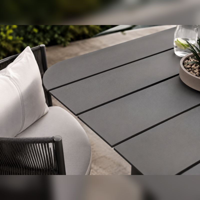 Set mobilier, masa robusta 214x100 cm + 6 scaune cu impletitura tip funie, terasa sau gradina, aluminiu, Nova Luxe