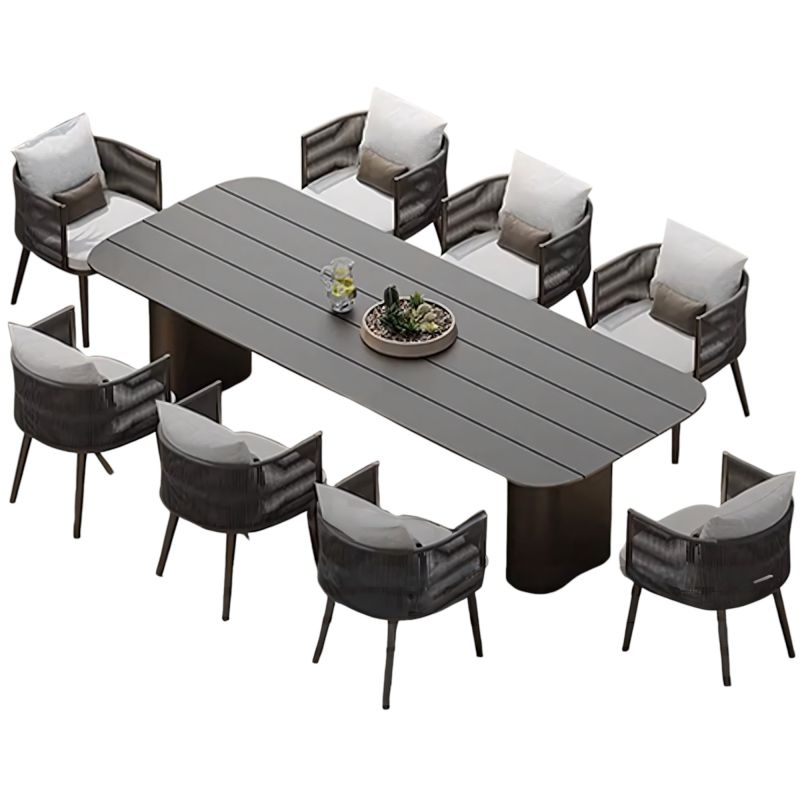 Set mobilier, masa robusta 214x100 cm + 8 scaune cu impletitura tip funie, terasa sau gradina, aluminiu, Nova Luxe