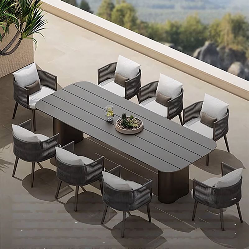 Set mobilier, masa robusta 214x100 cm + 8 scaune cu impletitura tip funie, terasa sau gradina, aluminiu, Nova Luxe