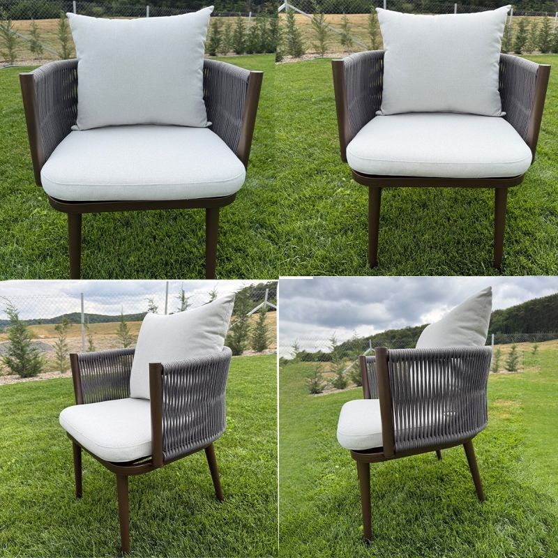 Set mobilier, masa robusta 214x100 cm + 8 scaune cu impletitura tip funie, terasa sau gradina, aluminiu, Nova Luxe